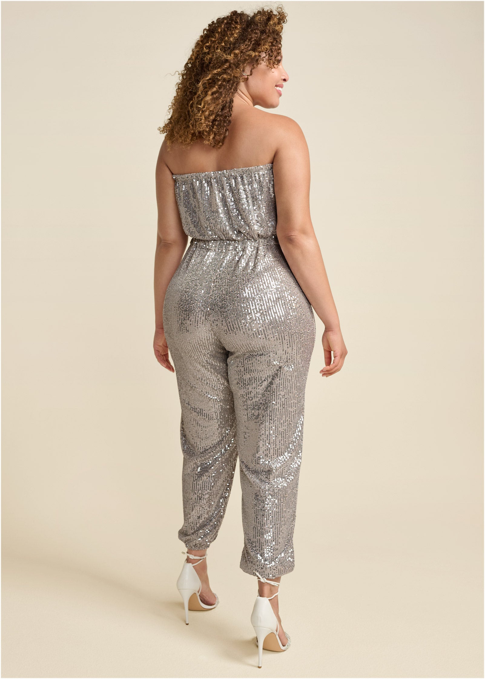Strapless Sequin Jumpsuit - Champagne - Image 8