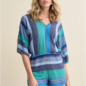 Mixed Print Romper - Green Multi - Image 2