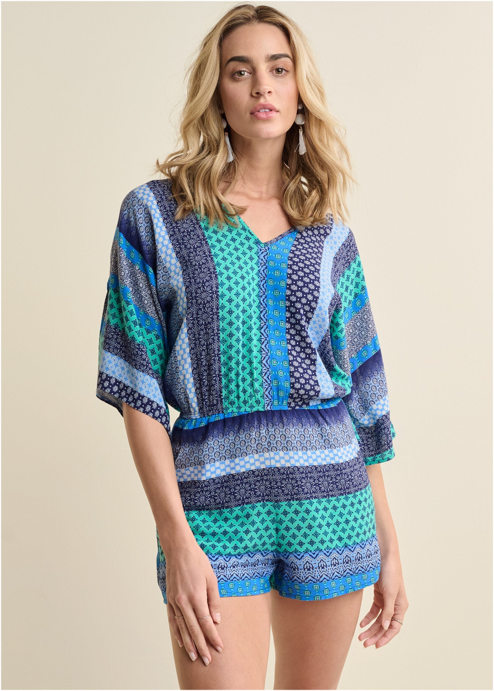 Mixed Print Romper - Green Multi - Image 2
