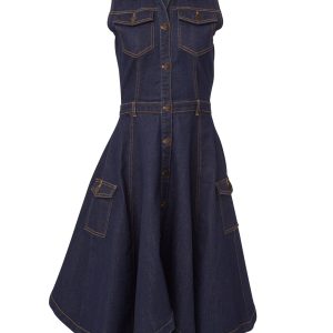 Button-Front Denim Dress - Indigo Blue - Image 5