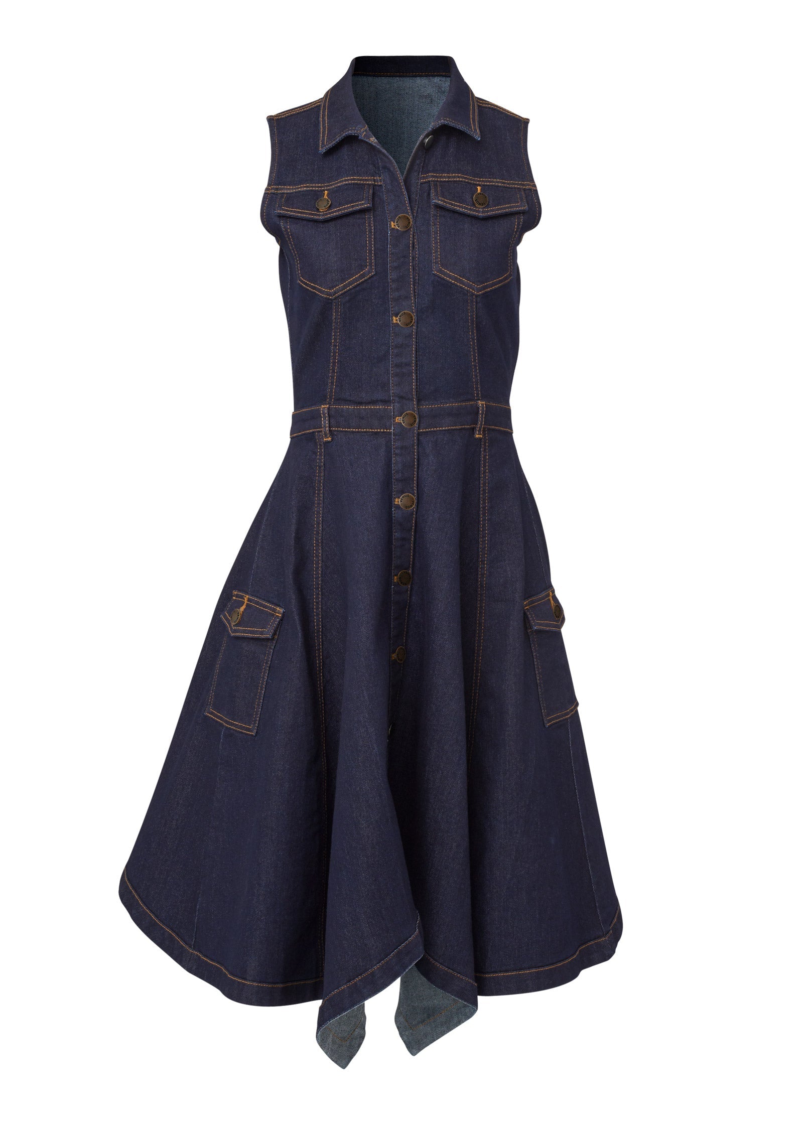 Button-Front Denim Dress - Indigo Blue - Image 5
