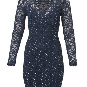 Lace Sparkle Mini Dress - Navy - Image 5