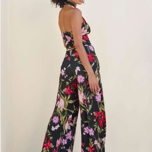 Cross-Neck Halter Jumpsuit - Black Multi - Image 2