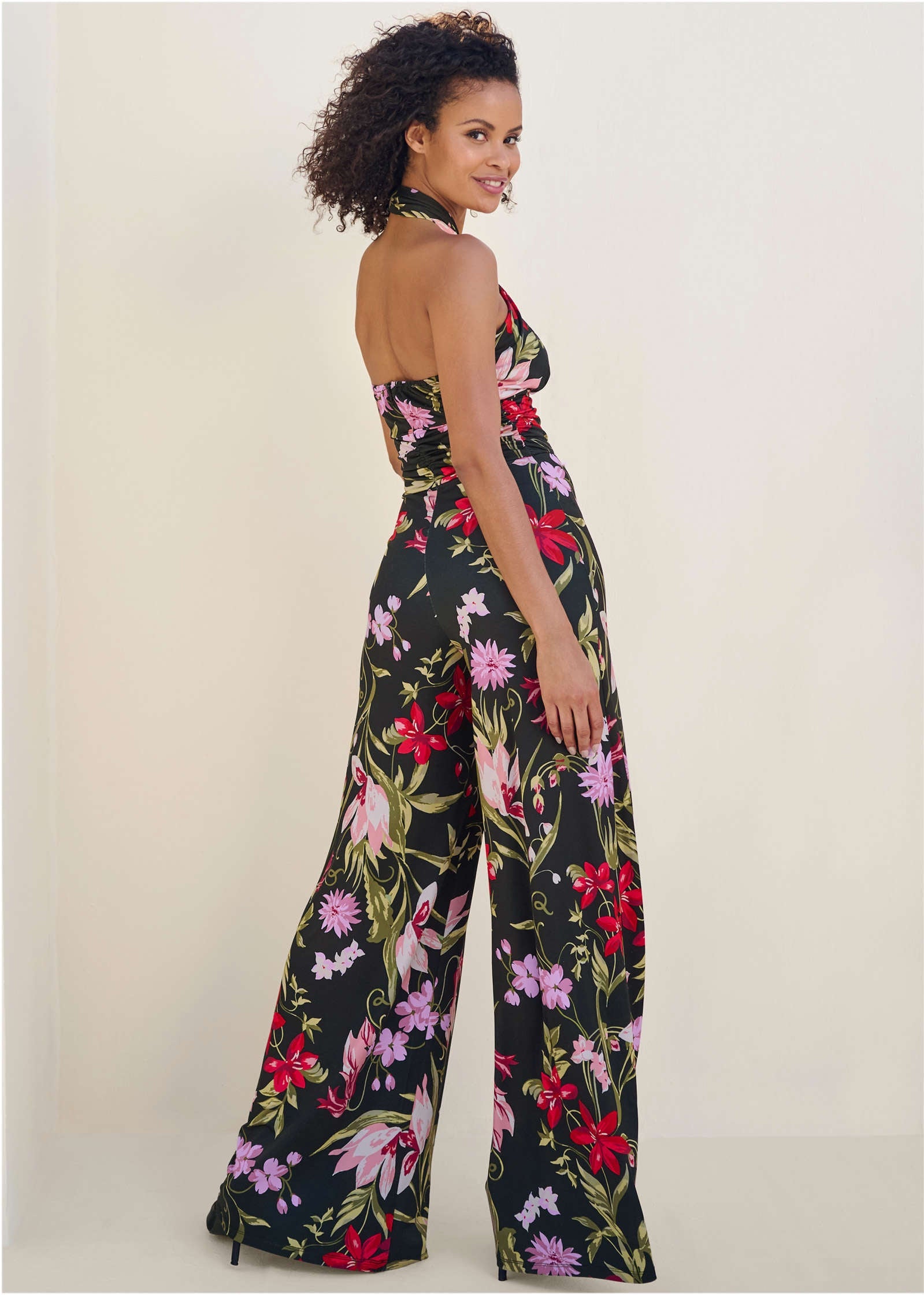 Cross-Neck Halter Jumpsuit - Black Multi - Image 2