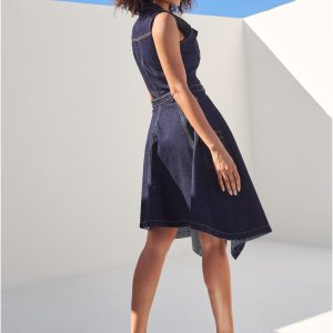 Button-Front Denim Dress - Indigo Blue - Image 2