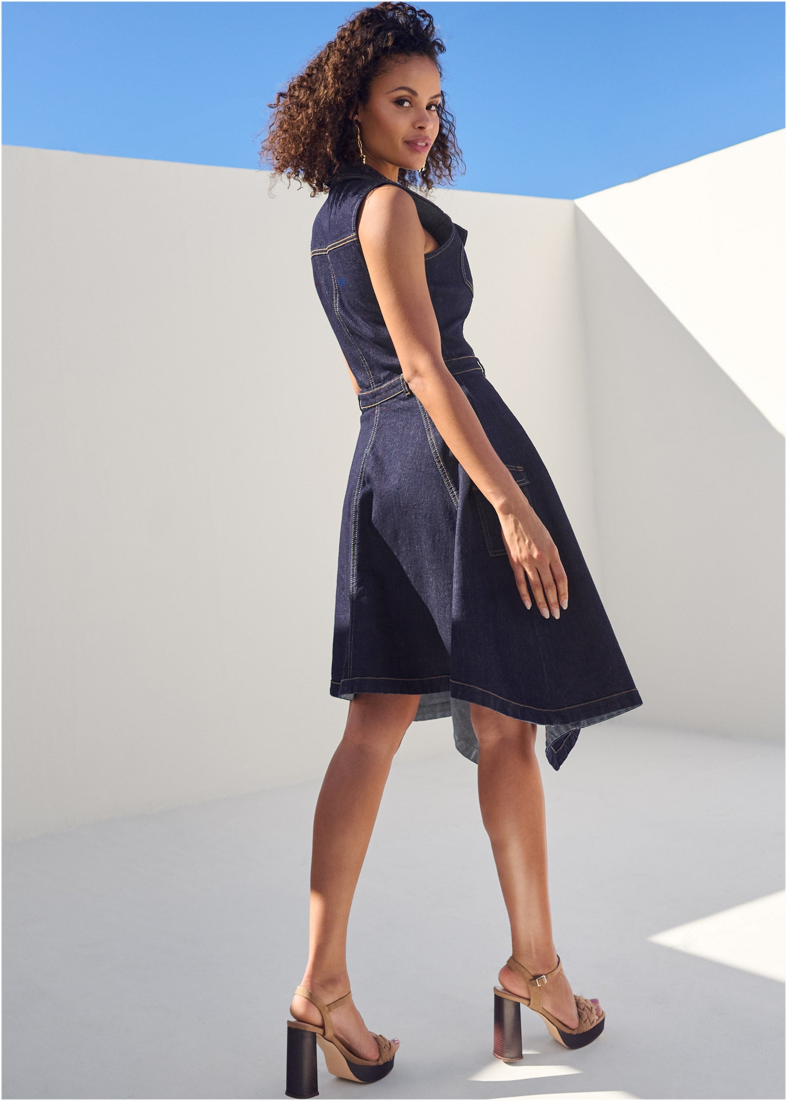 Button-Front Denim Dress - Indigo Blue - Image 2