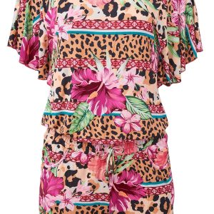 Off-The-Shoulder Romper - Beige Multi - Image 6