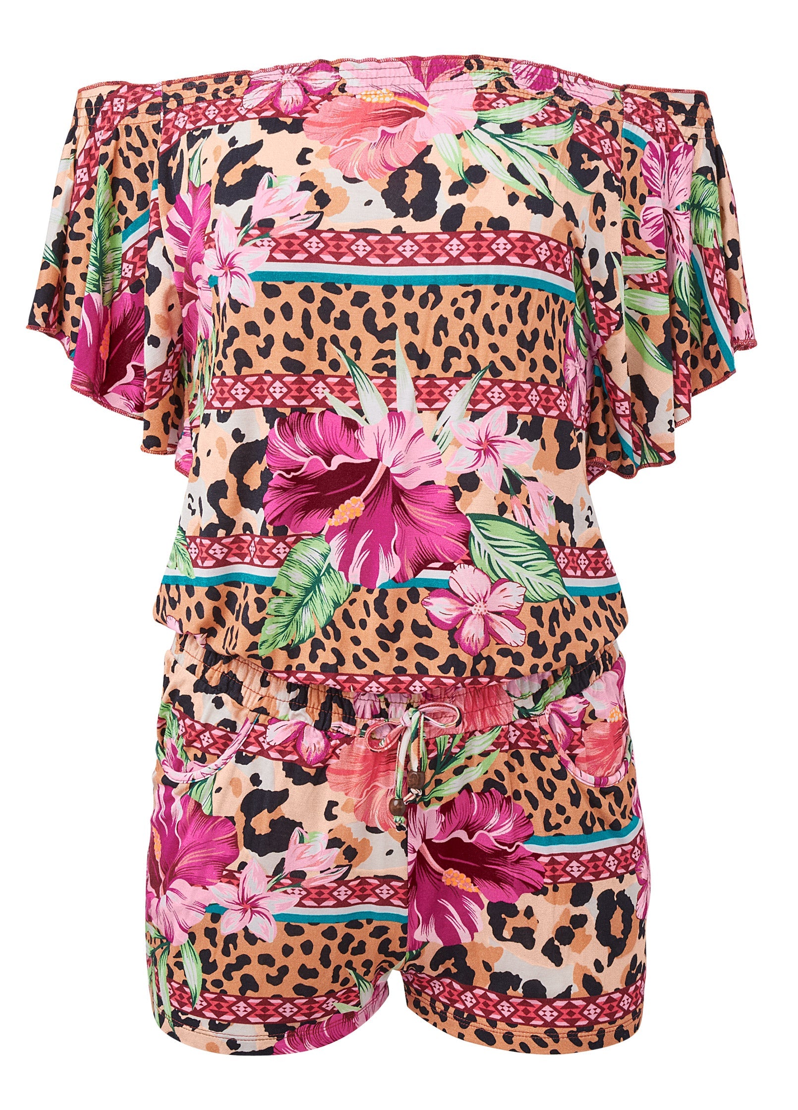 Off-The-Shoulder Romper - Beige Multi - Image 6