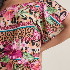 Off-The-Shoulder Romper - Beige Multi - Image 4