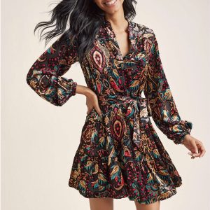 Burnout Velvet Mini Dress - Black Multi