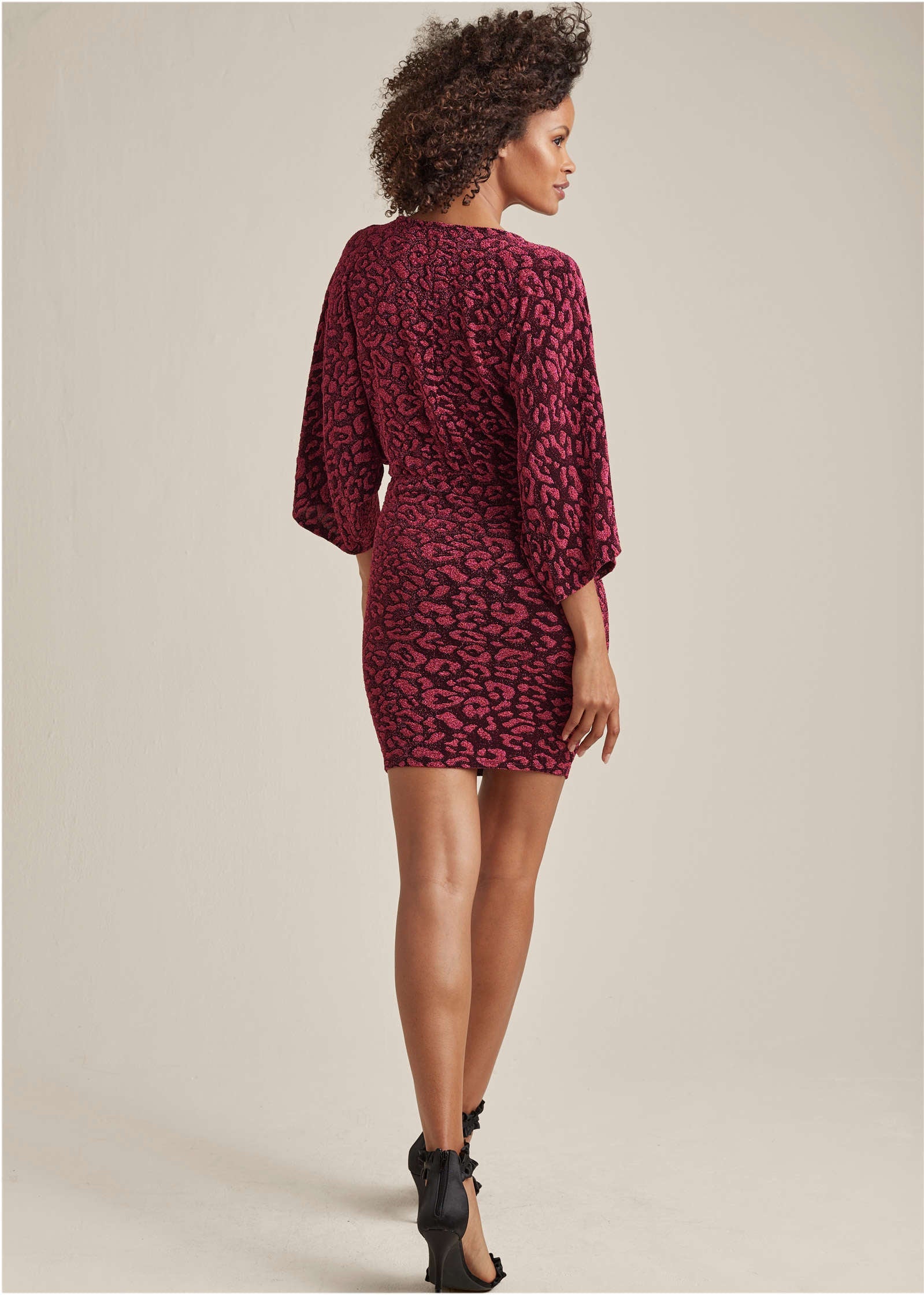 Metallic Leopard Mini Dress - Black & Pink - Image 2