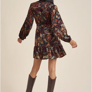 Burnout Velvet Mini Dress - Black Multi - Image 3