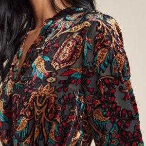 Burnout Velvet Mini Dress - Black Multi - Image 4