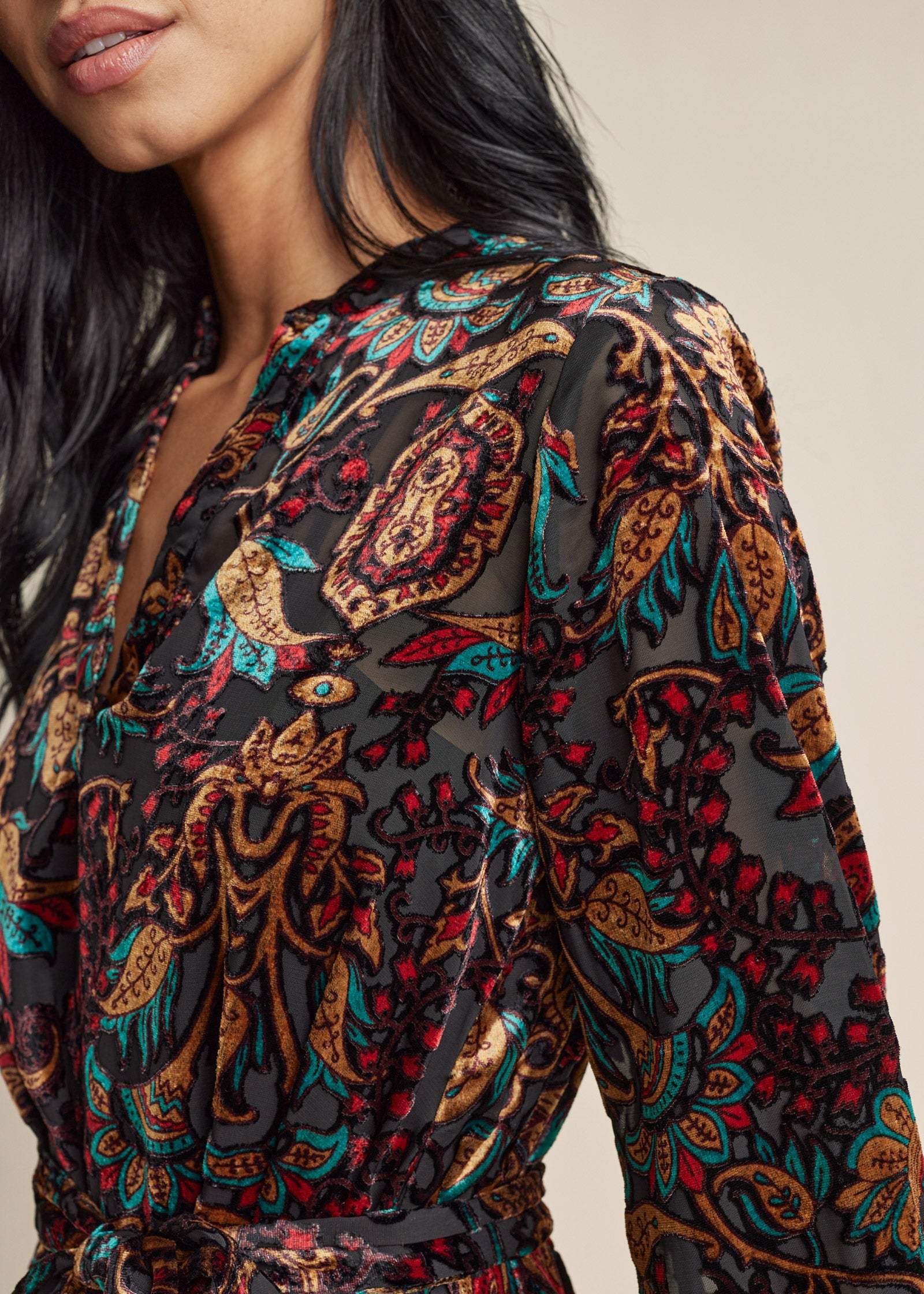 Burnout Velvet Mini Dress - Black Multi - Image 4