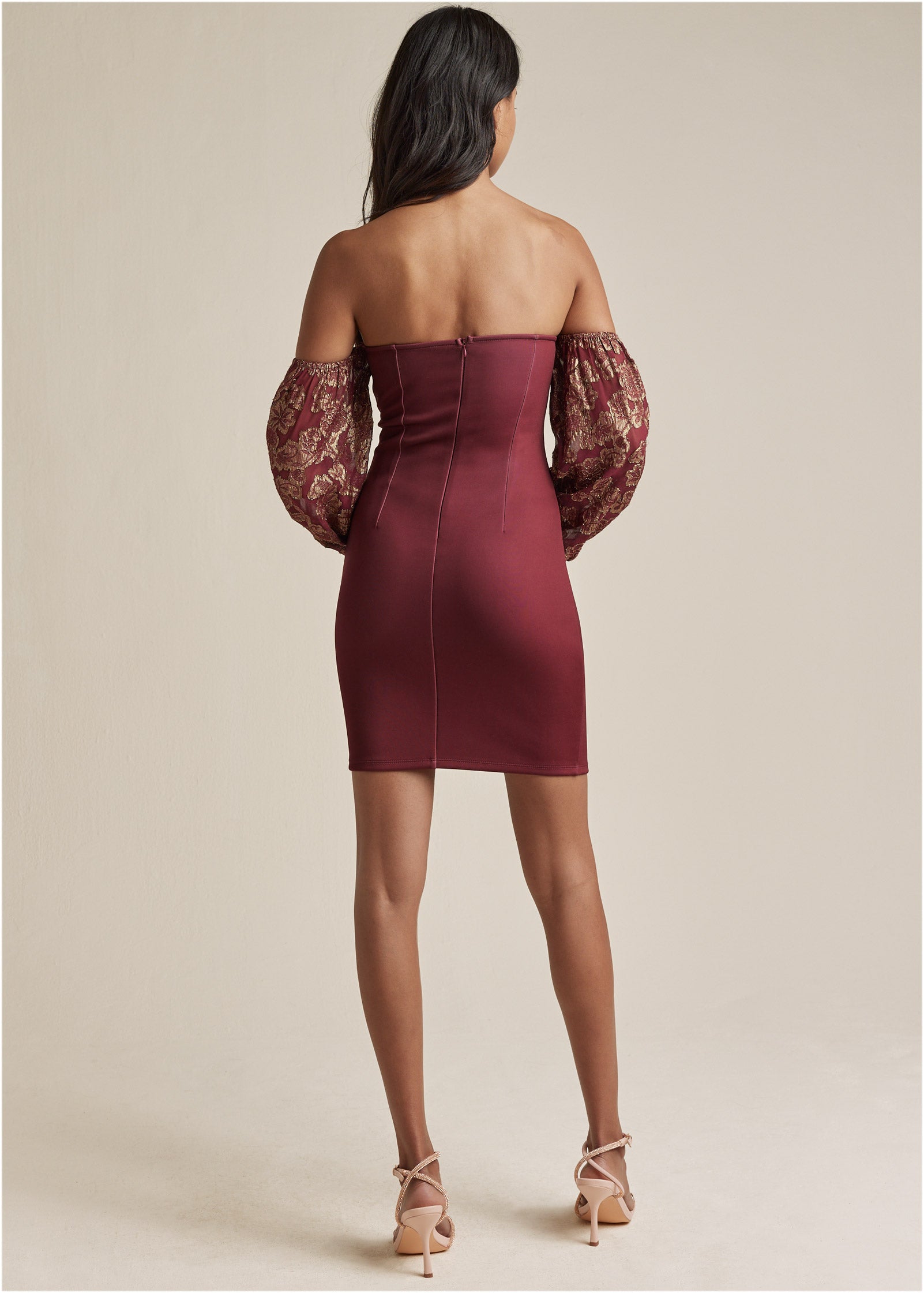 Off-The-Shoulder Mini Dress - Wine - Image 2
