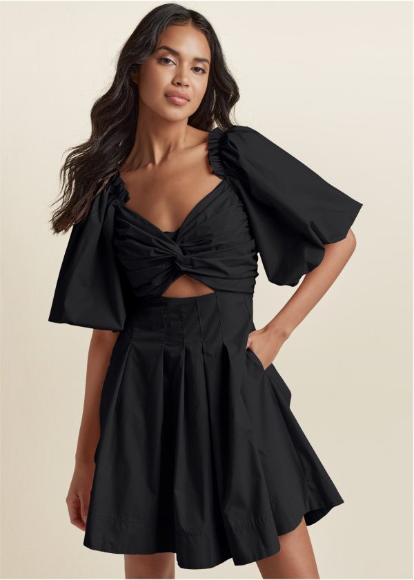 Puff Sleeve Taffeta Dress - Jet Black