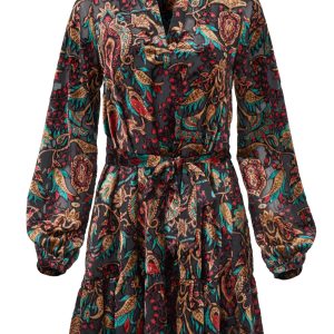 Burnout Velvet Mini Dress - Black Multi - Image 6