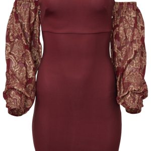Off-The-Shoulder Mini Dress - Wine - Image 5