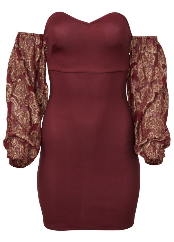 Off-The-Shoulder Mini Dress - Wine