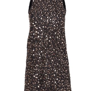 Mockneck Sequin Mini Dress - Black & Gold - Image 5