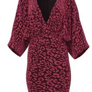 Metallic Leopard Mini Dress - Black & Pink - Image 5
