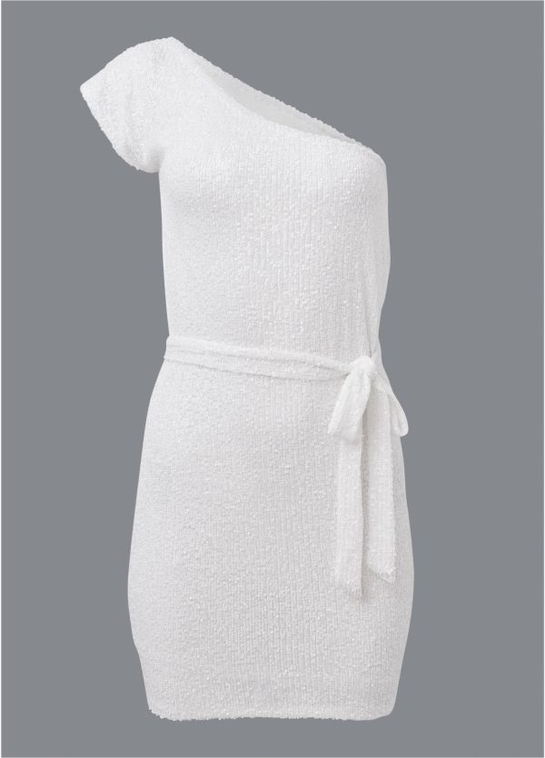 One-Shoulder Sequin Dress - White
