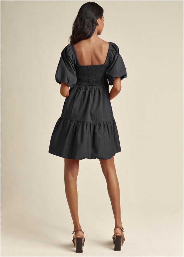 Puff Sleeve Mini Dress - Jet Black