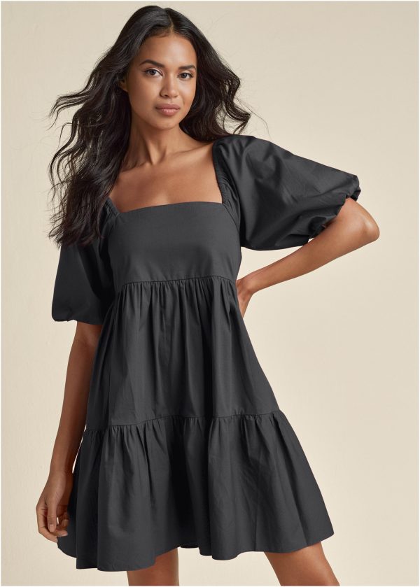 Puff Sleeve Mini Dress - Jet Black