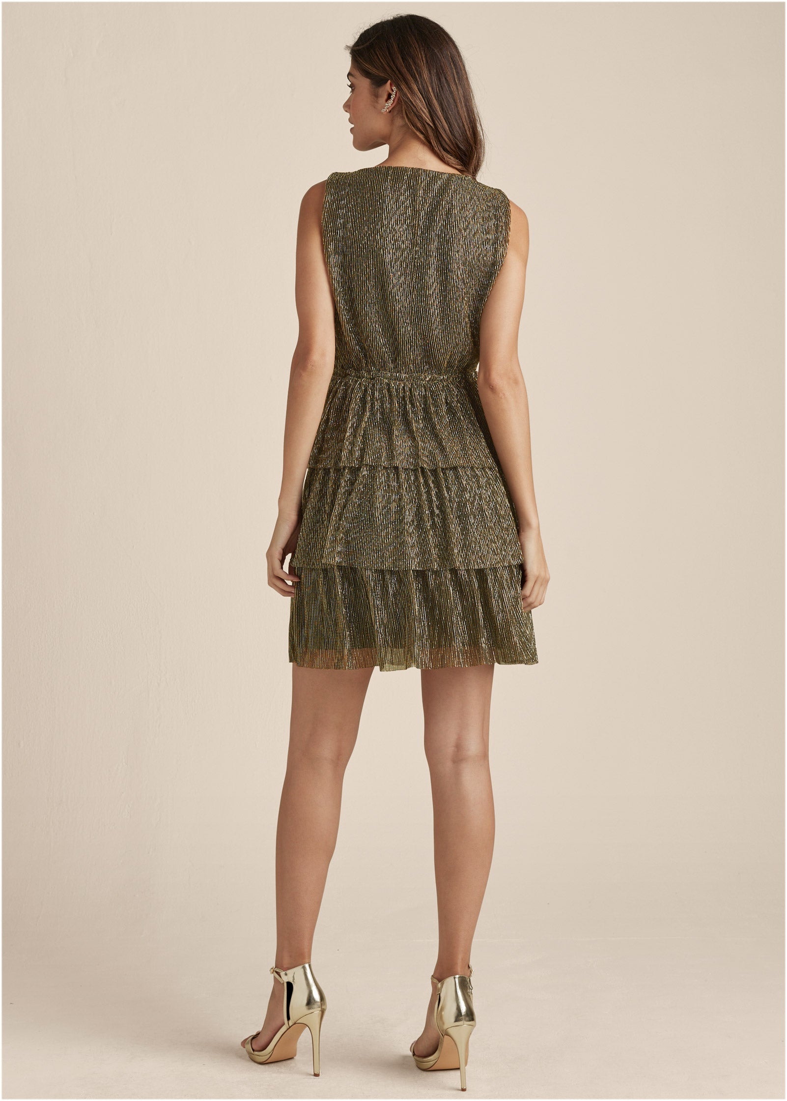 Plisse Tiered Mini Dress - Black Multi - Image 3