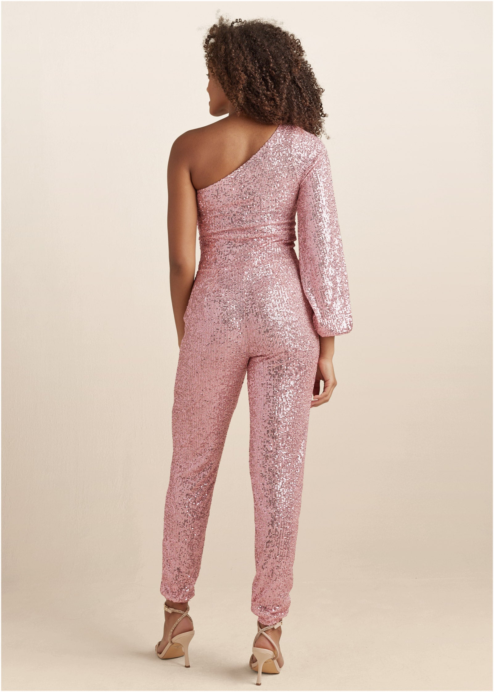 Sequin One-Shoulder Jumpsuit - Peach - Image 2