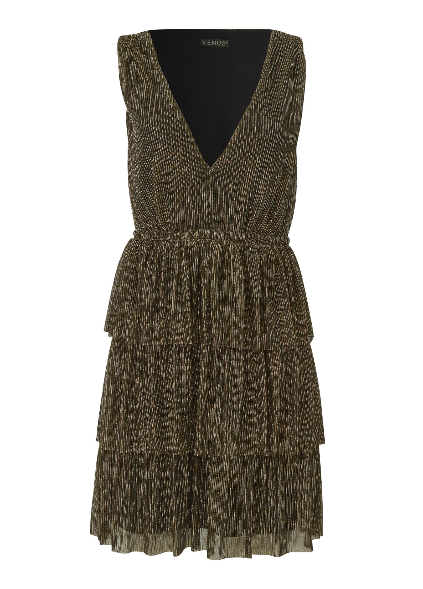 Plisse Tiered Mini Dress - Black Multi - Image 6