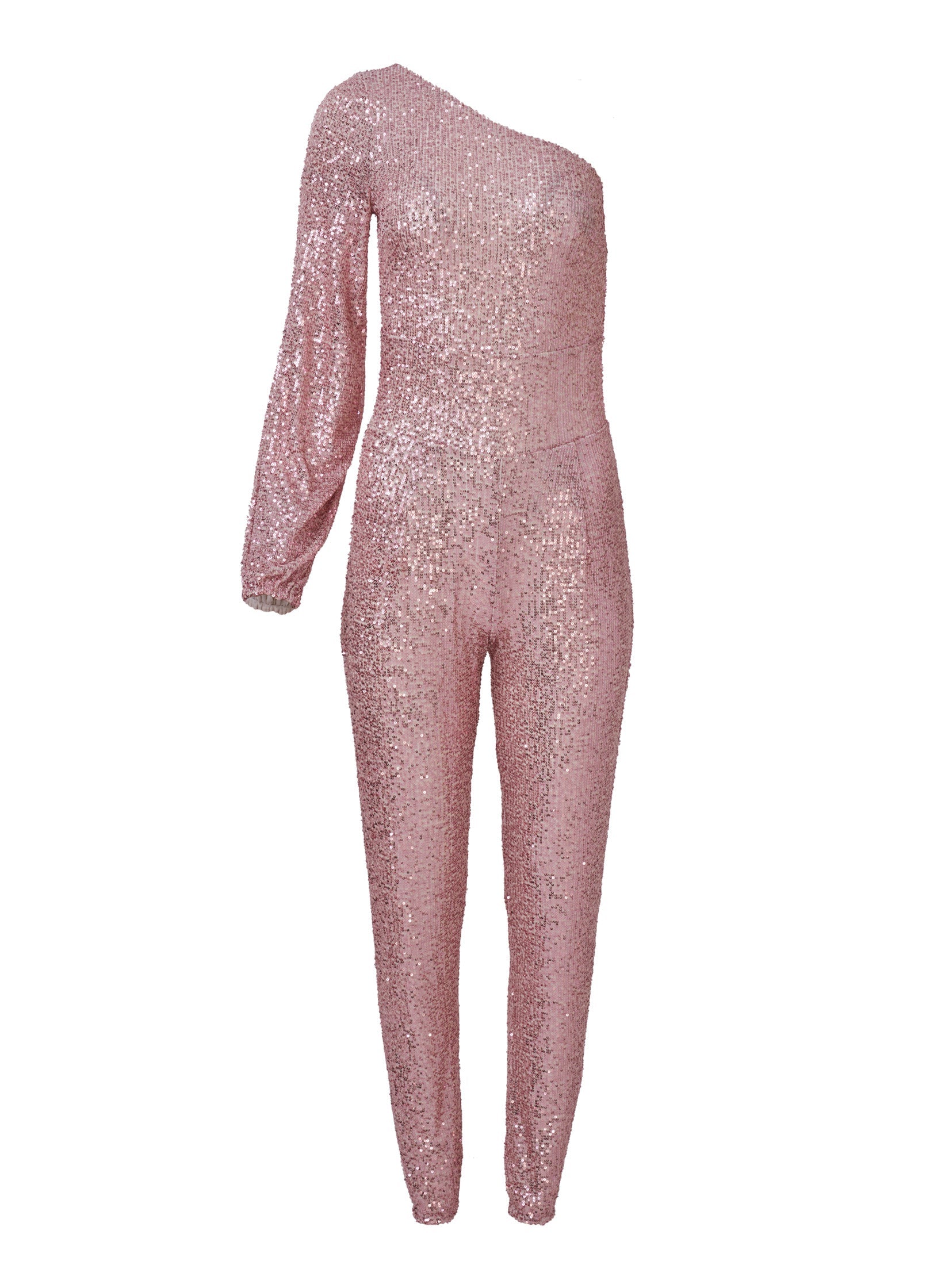 Sequin One-Shoulder Jumpsuit - Peach - Image 5