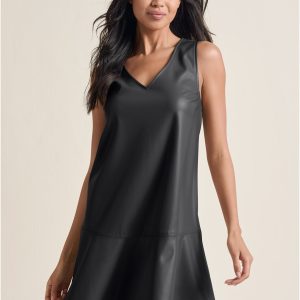 Faux Leather Mini Dress - Jet Black - Image 2