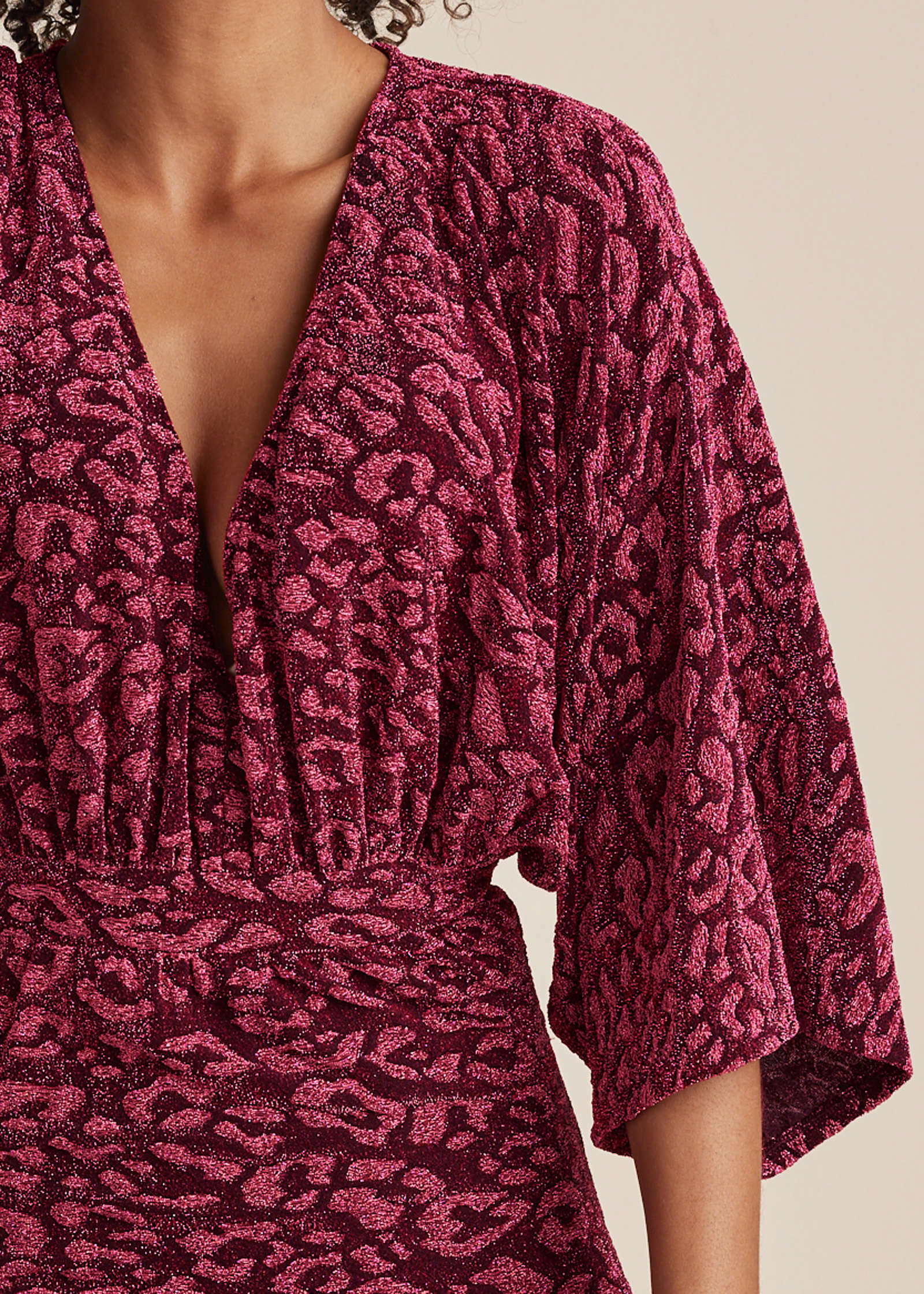 Metallic Leopard Mini Dress - Black & Pink - Image 3