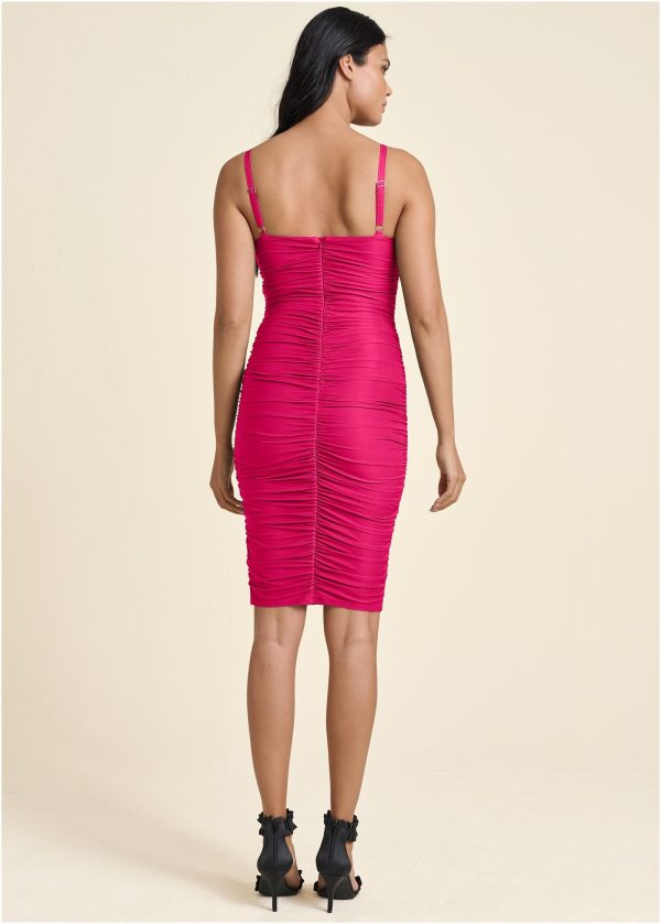 Ruched Mini Dress - Fuchsia