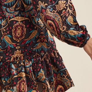 Burnout Velvet Mini Dress - Black Multi - Image 5