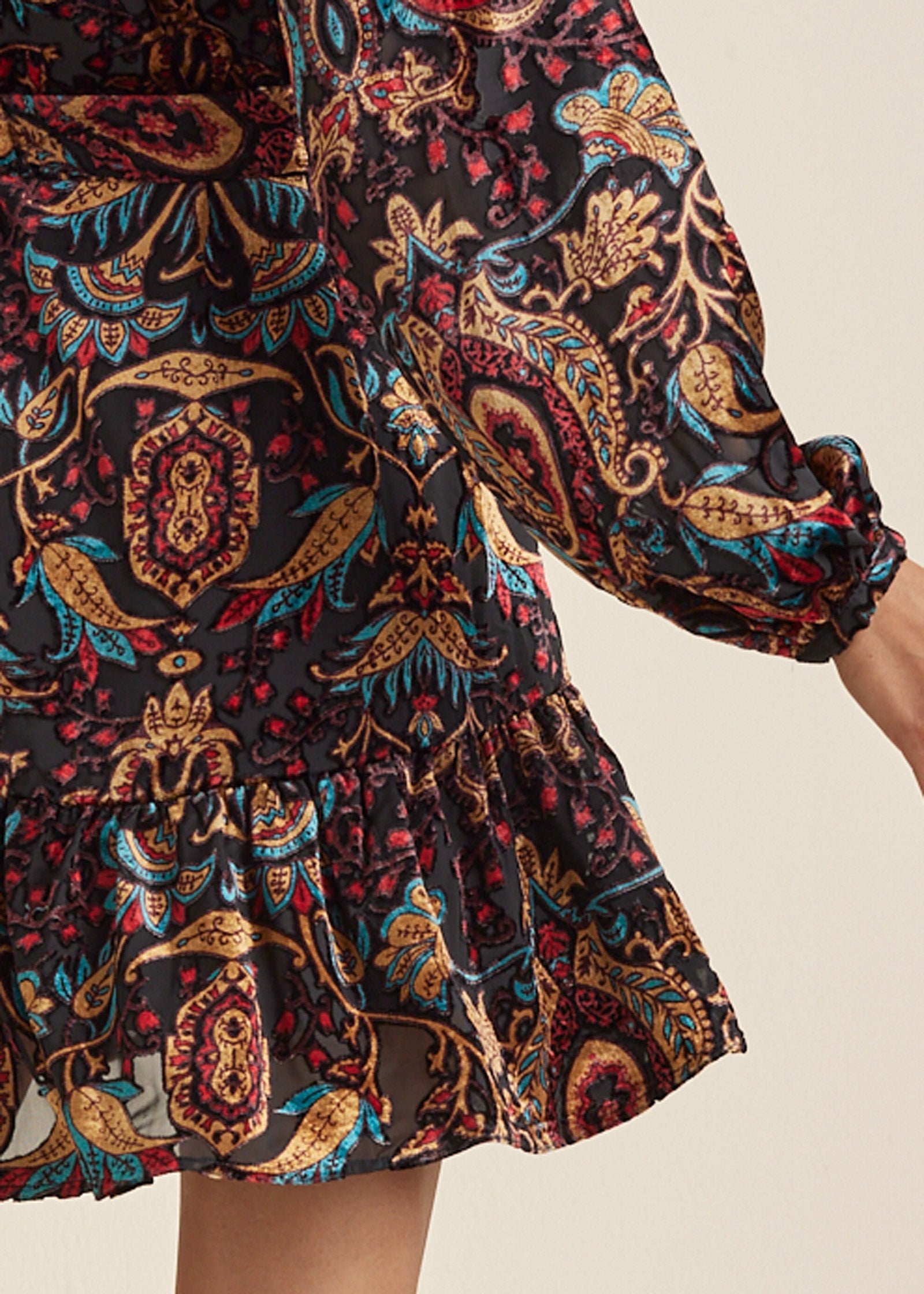 Burnout Velvet Mini Dress - Black Multi - Image 5