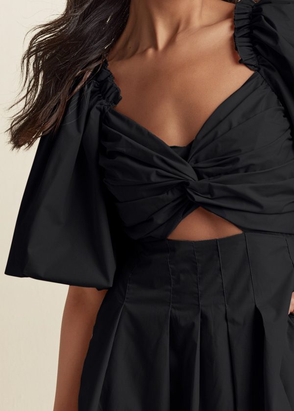 Puff Sleeve Taffeta Dress - Jet Black