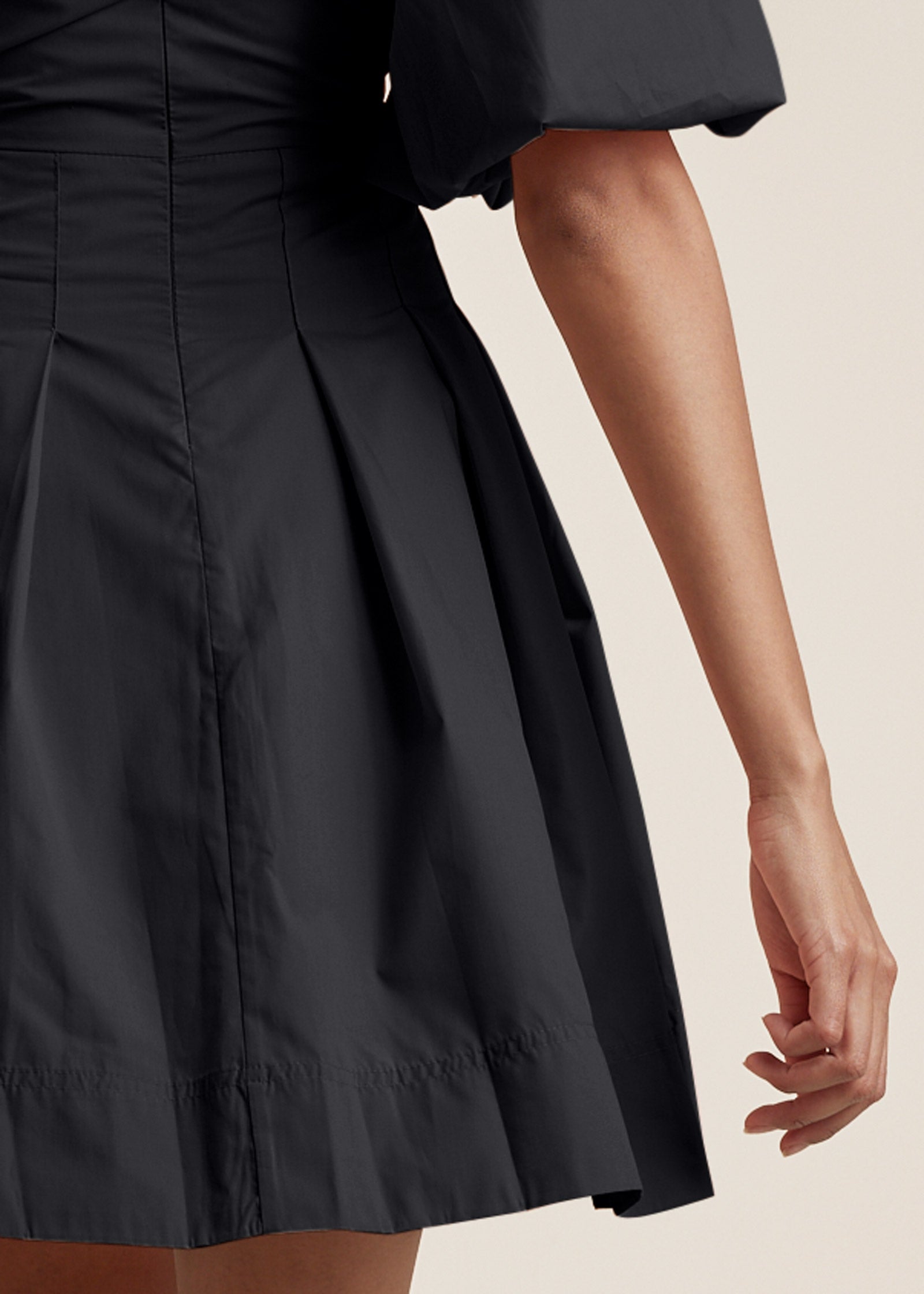Puff Sleeve Taffeta Dress - Jet Black - Image 4
