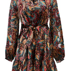 Burnout Velvet Mini Dress - Black Multi - Image 7