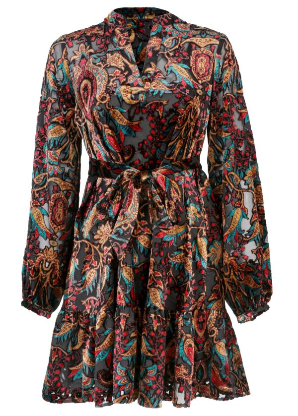 Burnout Velvet Mini Dress - Black Multi