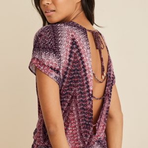 Open Back Romper - Burgundy Multi - Image 4