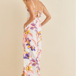Square Neck Printed Jumpsuit  - White Multi - Image 2