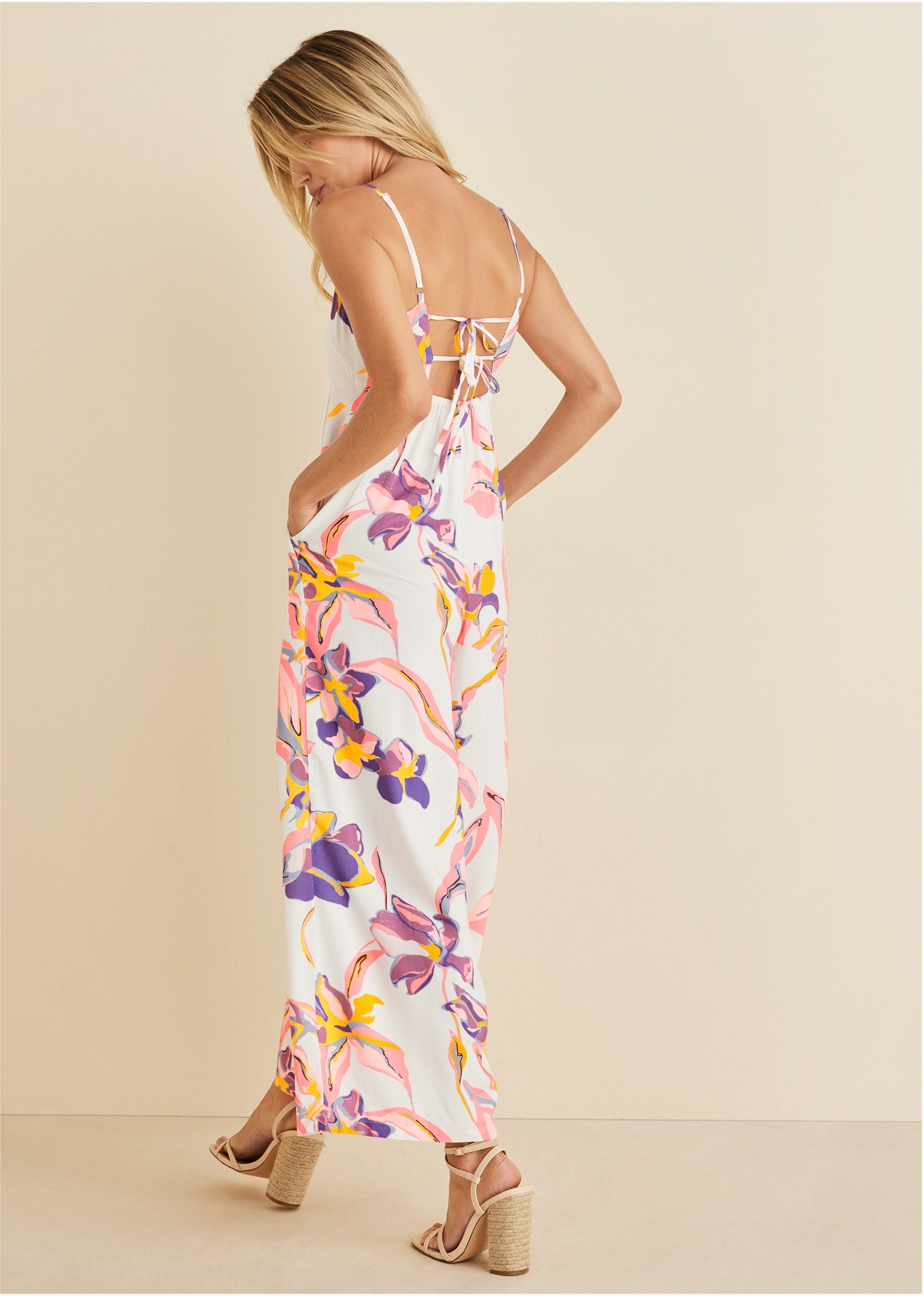 Square Neck Printed Jumpsuit  - White Multi - Image 2