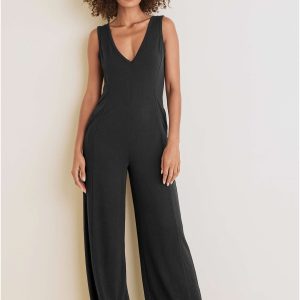 Relaxed V-Neck Jumpsuit - Jet Black