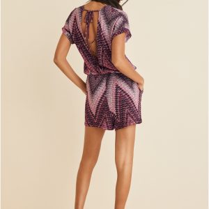 Open Back Romper - Burgundy Multi - Image 2