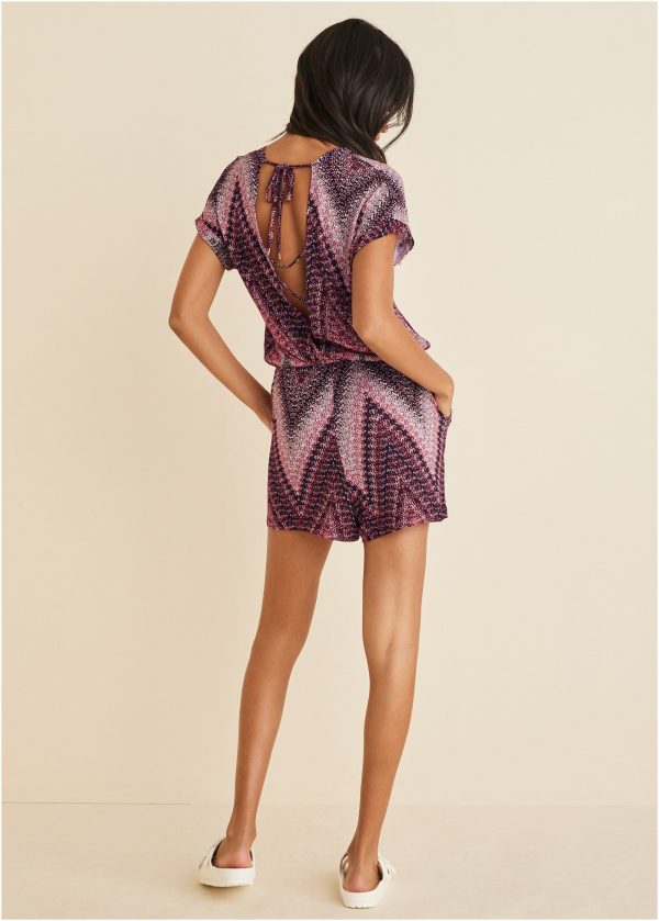 Open Back Romper - Burgundy Multi