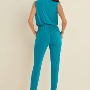 Wrap Tie Jumpsuit - Teal - Image 2