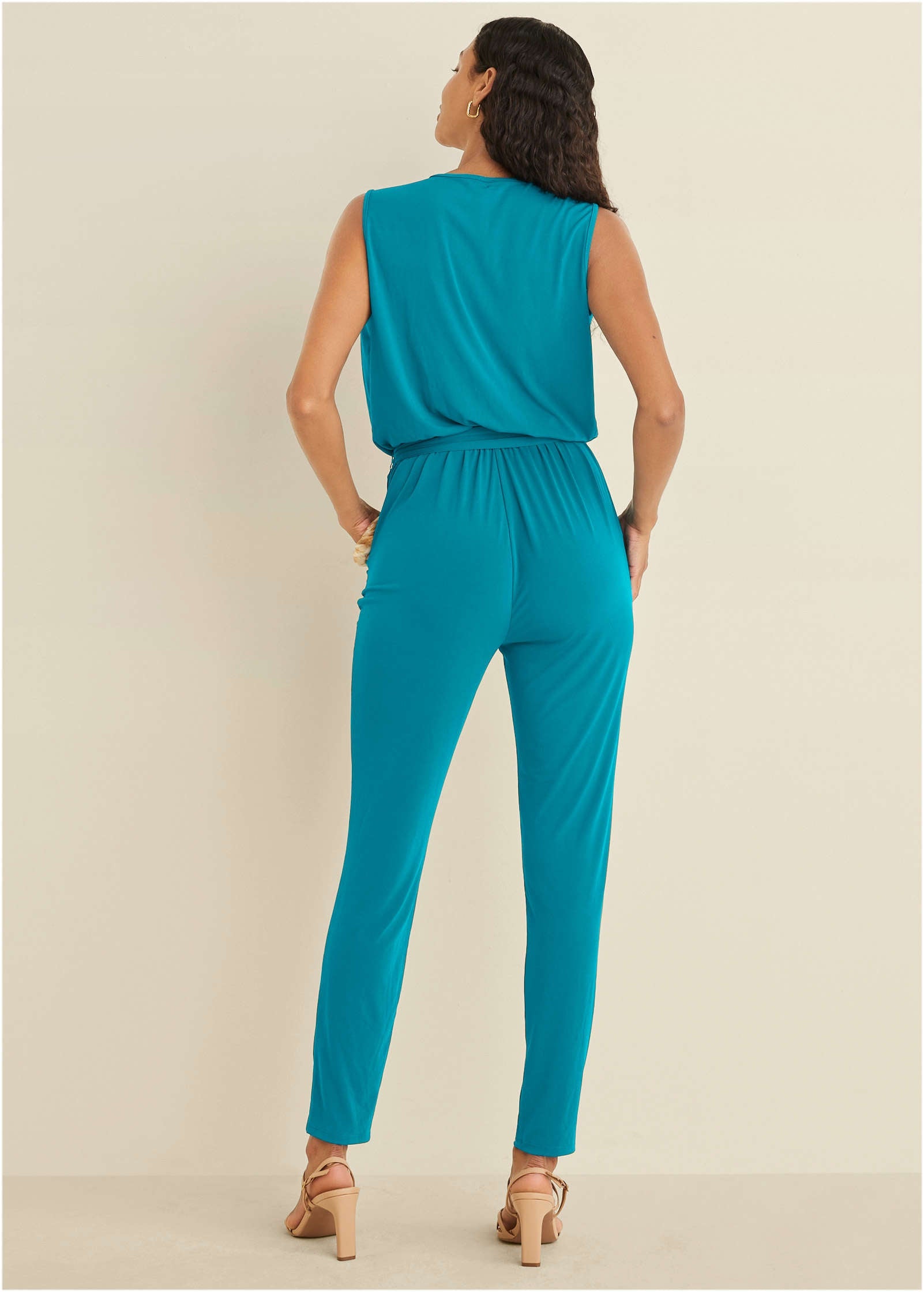 Wrap Tie Jumpsuit - Teal - Image 2