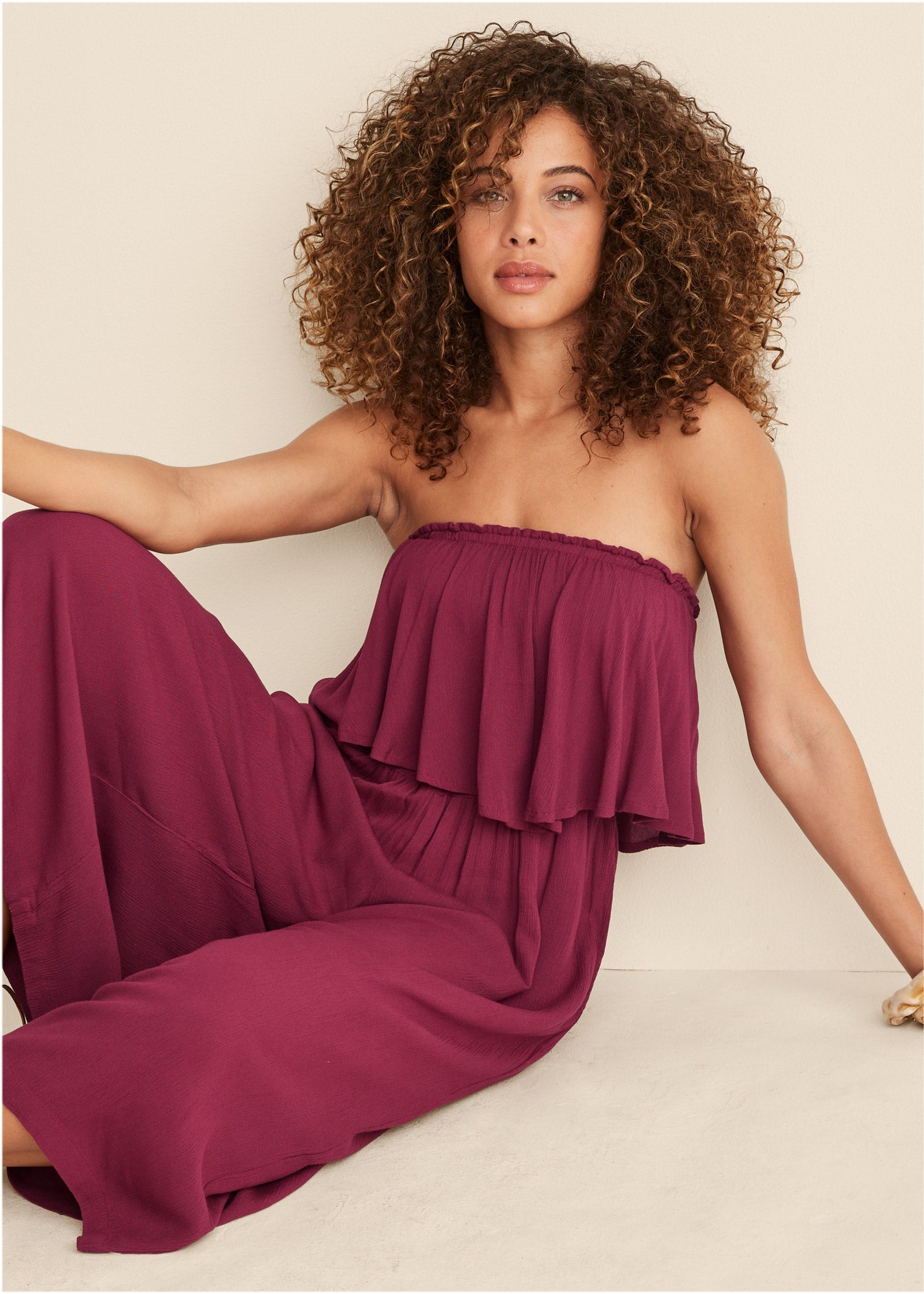Strapless Ruffle Jumpsuit - Mauve - Image 6